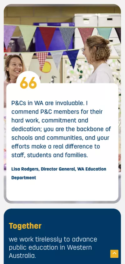 WACSSO mobile section showing parents interacting in classroom highlighting community involvement in public education