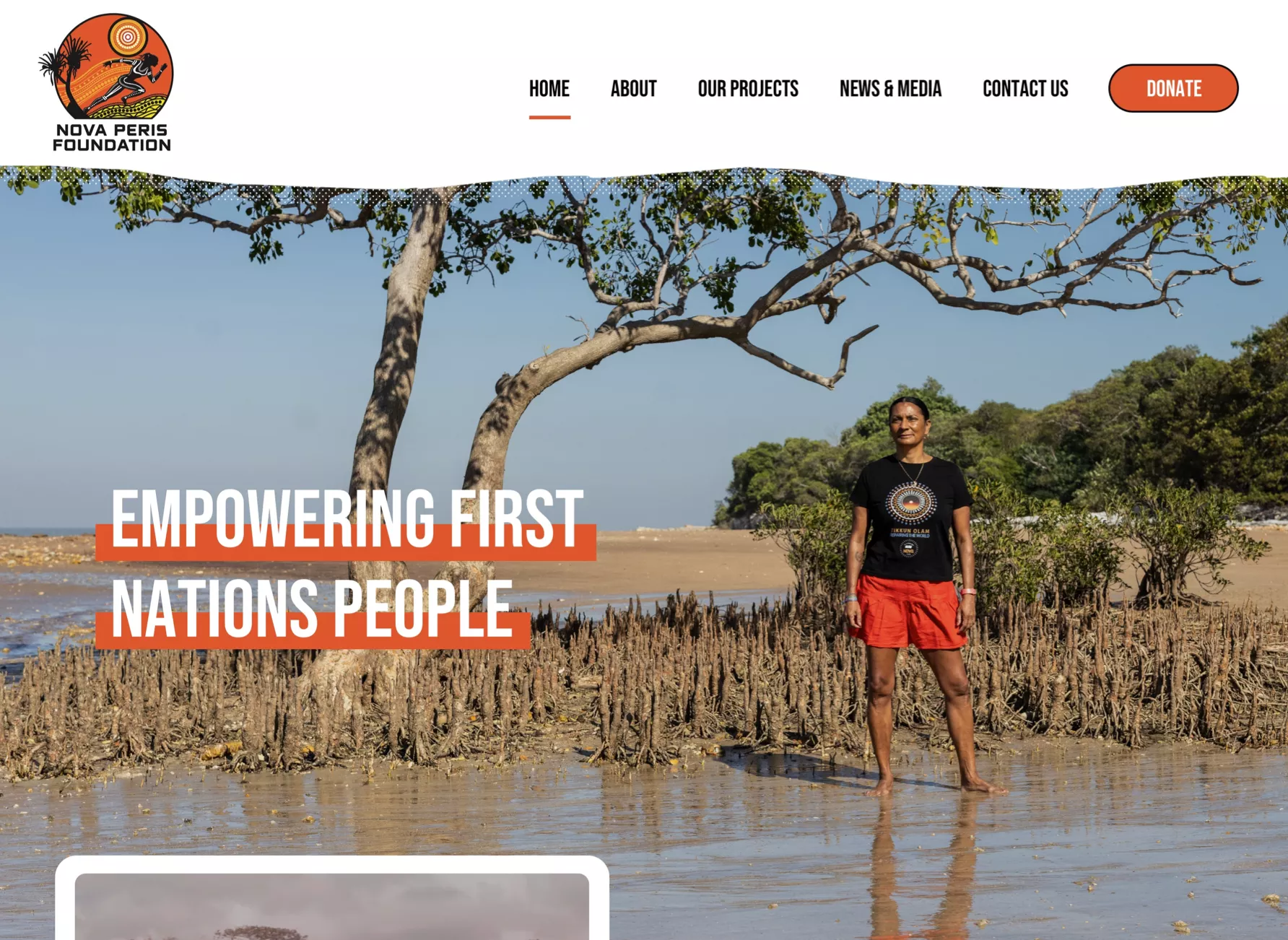 Homepage of Nova Peris Foundation website showing hero image of Nova Peris and navigation menu